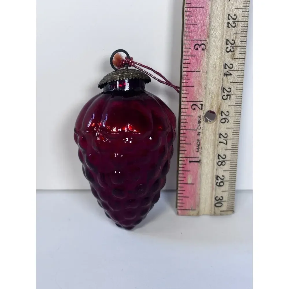 Vintage Cranberry Glass Grape Tree Ornament Kugel Style Christmas Decor 3in